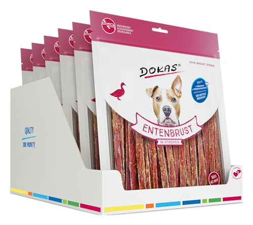 DOKAS Getreidefreier Premium Snack in Streifen für Hunde – Aus Entenbrustfilet, 500 g (6er Pack)