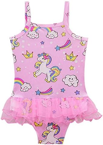 Toddler Girls' One-Piece Swimsuit Cartoon Pink Unicorn Flamingo Print Ballet Tutu Shirt Swimwear Bathing Suit