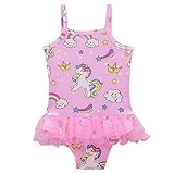 Toddler Girls' One-Piece Swimsuit Cartoon Pink Unicorn Digital Print Ballet Tutu Shirt Swimwear...