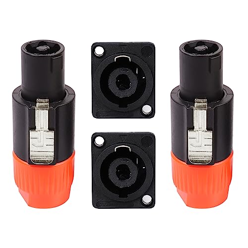 Image of HBU 2 Sets Speakon Connector Kit (4 Packs) - 2pcs 4 Pole Speakon Connectors & 2-pcs 4 Pin Panel Mount Chassis Socket - Twist Lock for NL4FC, NL4FX, NL4FRX, NL4MPR Adapter Plugs