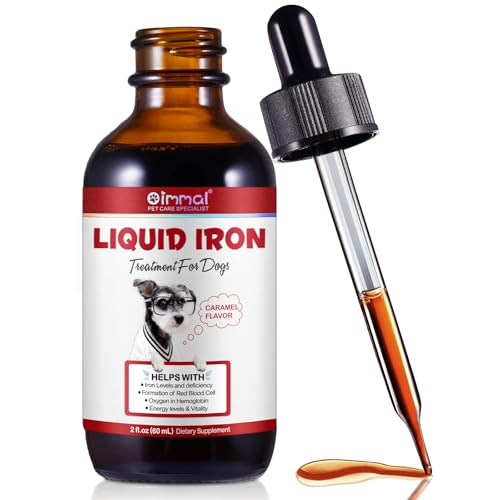 Liquid Iron Drops for Dogs,Iron Supplements for Dogs with Folate & Vitamin B12, Promotes Blood Health, Improve Anemia, Low Enery Levels and Lethargy, Caramel Flavor -60ml