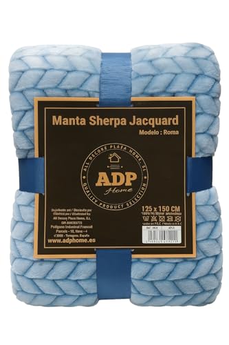 ADP Home Manta Sherpa Jacquard – Modelo Roma (Azul Claro) (125x150cm)