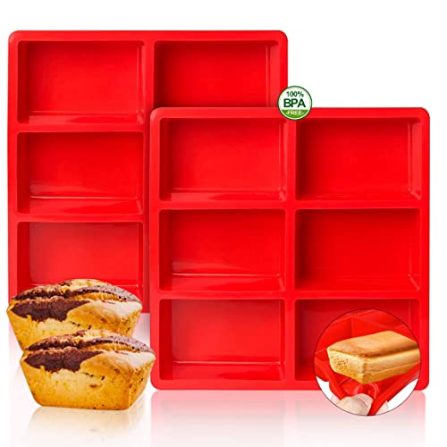 Walfos Silicone Mini Bread Baking Pan 6 Cavities Non-Stick Silicone Mini Loaf Pans 2 Pieces Food Grade Baking Mold For Bread, Cakes, Muffin, Dough, Easy Pop Out And Dishwasher Safe #TOP23