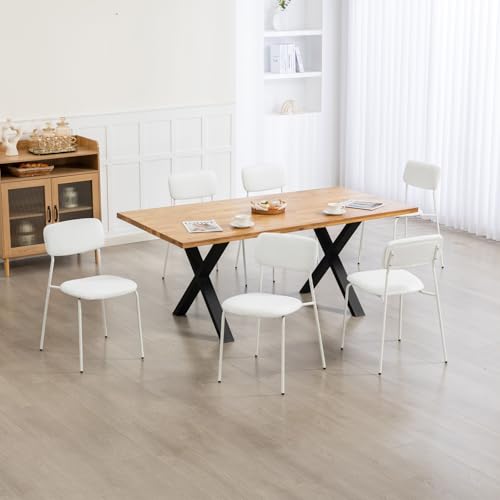 Image of Sidanli Stackable Armless Chairs Set of 4, Small Upholstered White Chairs | Easy to Stack , Breathable Fabric Cushion, Armless Design, Support 300LBS, Use for Waiting Office Break Room Lobby