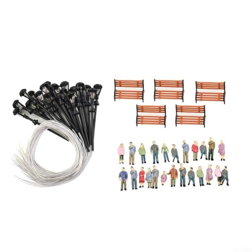 49 Pack HO OO Scale Painted People Figures With Benches And Lamp Posts For Model,Train Railway Scenery Landscape Diorama Building Layout Scene Display