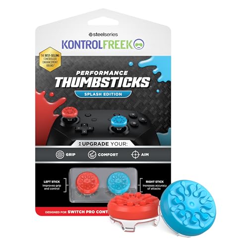 KontrolFreeek Splash for Nintendo Switch Pro Controller | Performance Thumbsticks | Concave | Blue/Red
