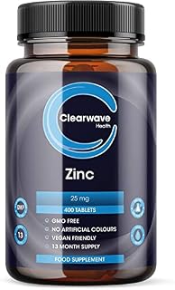 Zinc - 25mg 400 Premium Zinc Tablets - 83mg Zinc Citrate Per Tablet- Easy to Swallow Zinc Citrate Tablets - Suitable for Vegetarian & Vegans - Premium Zinc Supplements Made by Clearwave Health