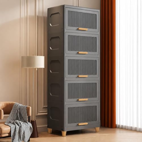 Image of Mevigo Plastic Wardrobe - 5 Tier Cupboard for Storage, Almirah for Clothes, Plastic Cabinet for Storage Box, Wardrobe Organizer for Storage for Kitchen /Bedroom /Living Room -Grey