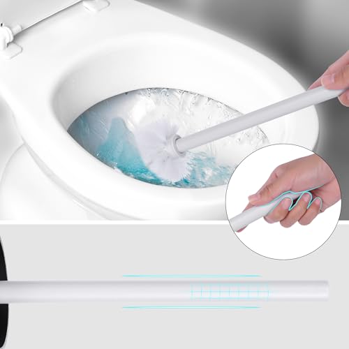 Image of Stainless Steel Toilet Bowl Brush and Holder Wall Mounted Bathroom Essentials Small Scrubber 360 Degree Toilet Brush Head 1 Pack White