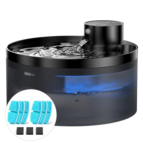 Katzenbrunnen Kabellos mit 6 Kohlefilters + 3 Schwämmes - 3.2 L Batteriebetrieb Trinkbrunnen für Katze - Katzenbrunnen für Katzen mit Bewegungsmelder - 4200mAh Akkukapazität - Leiser Betrieb
