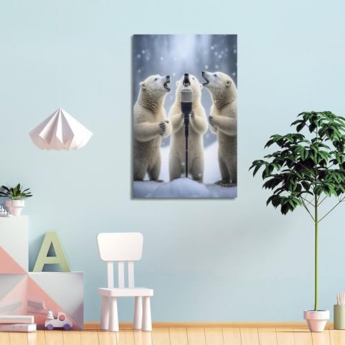 Poster ours polaires au micro WIZIGM sur toile premium encadrée