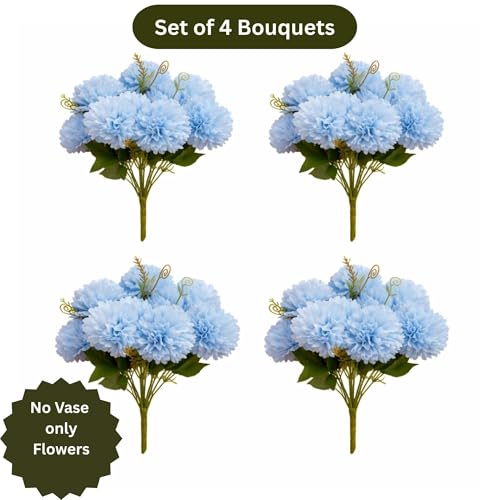Image of Art Street Artificial Flower Bunch| Silk Blue Hydrangea Flower for Home| Bedroom, Living Room & Office Decoration |Christmas Day, New Year Set of 4 |11 Inch (Without Vase)