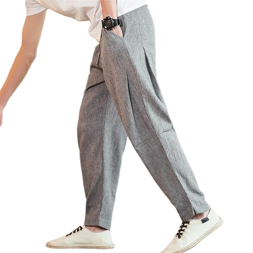 Pantalons Décontractés Homme en Coton Lin Vintage Style Chinois