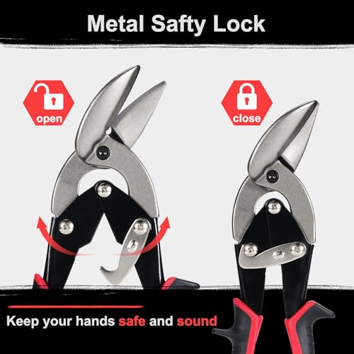 Image of Aviation Tin Snips Set, Straight Heavy Duty Left and Right Tin Cutting Shears, 2 Piece Metal Cutters With Comfort Grips and Safety Latch