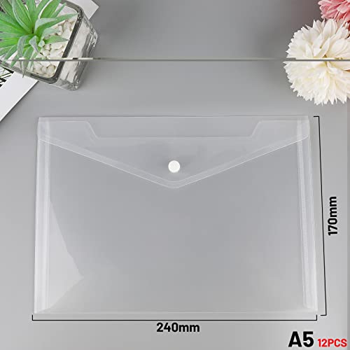 Lalago A5 Document Wallets Pack of 12 A5 Transparent Document Folder with Press Stud A5 Transparent Document Folder Wallets for File Paper - Image 2