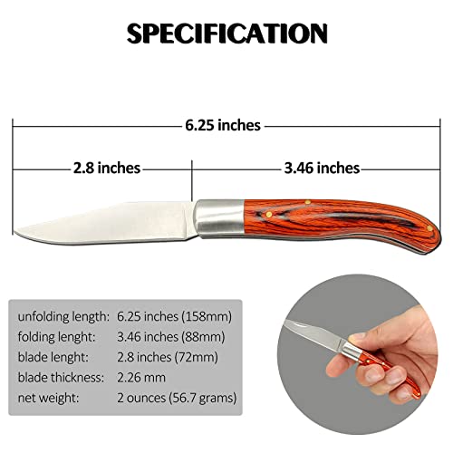 Gajing Well-Polished Red Cherry Wood Handle Small Pocket Knife For Women/Men With 3 Inches Blade,Old Timer's Traditional Barlow Folding Slipjoint Edc Knife #TOP5