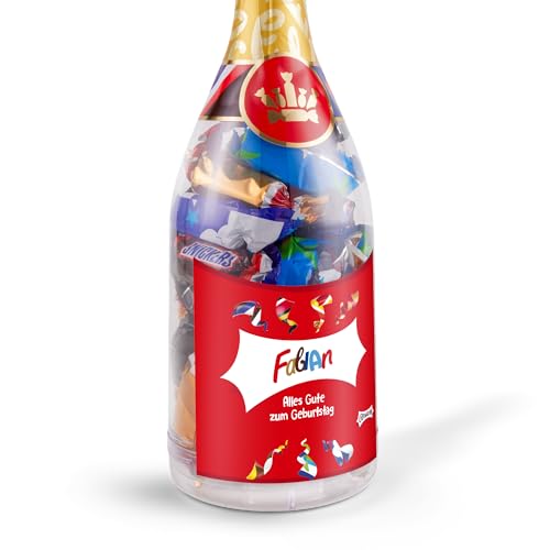 Flasche mit Süßigkeiten und deinem Text.