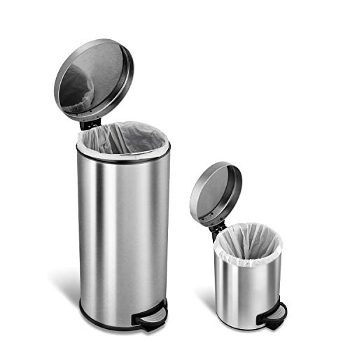 Ninestars AMZ-CB-SOT-30-1/5-1 Cb-Sot-30-1/5-1 Step-On Trash Can Combo Set, 8 Gal 30L & 1.2 Gal 5L, Stainless Steel Base thumb #3