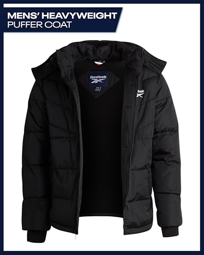Image of Reebok Mens Winter Jacket - Thick Heavyweight Ski Winter Coat - Warm Insulated Quilted Hooded Puffer Coat for Men