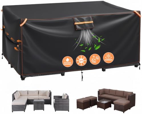 GARPROVM Abdeckplane Gartenmöbel 230x165x80cm, Wasserdicht Gartenmöbel Abdeckung aus 420D Oxford Gewebe, Wetterfest UV-Schutz Schutzhülle für Lounge Möbel Sitzgruppe Gartentisch So