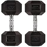GYM MASTER Hex Dumbbells - Rubber Encased Cast Iron Hand Weights and Optional 3 Tier Rack - Pair of 20KG (40KG Total)