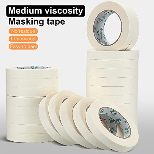 Leelosp 25 Rolls Masking Tape Bulk Beige General Purpose Masking Tape Paint Art Mask Tape Wall Craft Tape For Painter Artist Basic Mulit Use, 0.75 Inch X 55 Yards, 1375 Yards Total() #TOP2
