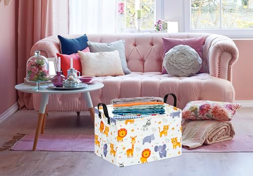Image of Rectangle Gift Storage Basket Home Shelf Storage Basket Organizer Box Clothes Laundry Hamper Nursery Basket Laundry Basket with Handles (Animal)