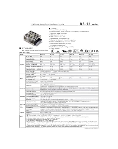 Alimentation RS-15-3.3 stabilisée de 9.9W 3.3V 3A pour boîtiers électroniques - 2