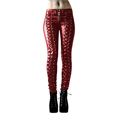 Pantalon gothique punk simili cuir pantalon moulant de motard extensible