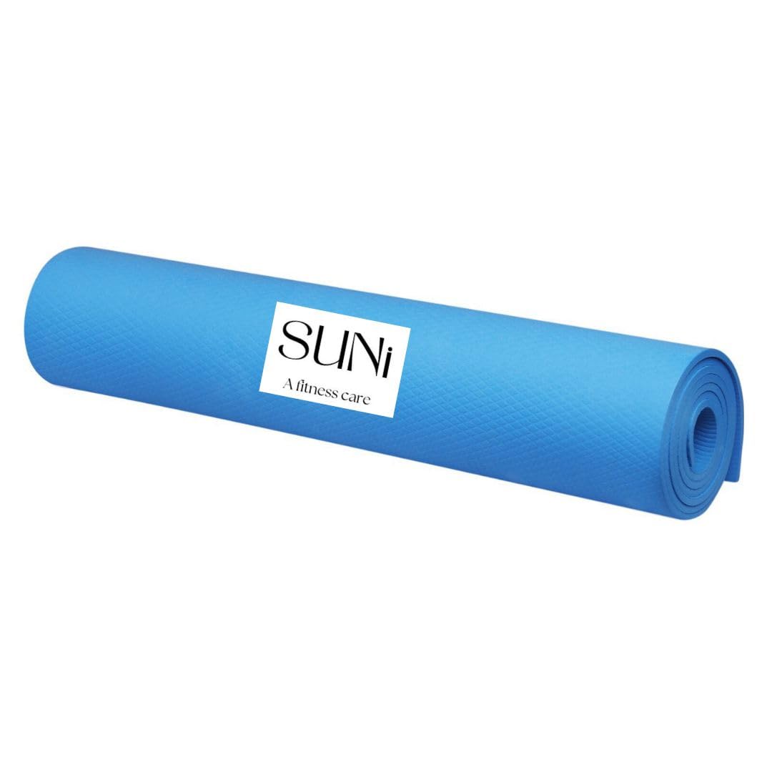 SUNi Yoga Mats For Women yoga mat for men Exercise mat for Home Workout mat for Women Gym mate Indoor & Outdoor, Water-Resistant, Easy to Fold, Anti-Slip Anti-skid Mate PREMIUN SOFT EVA mat (Made in India) (6MM, BLUE)