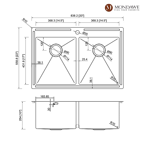 Mondawe 33X22 Kitchen Sinks Drop In, Double Bowl Kitchen Sinks Stainless Steel Top Mount Kitchen Sink With Accessories #TOP3
