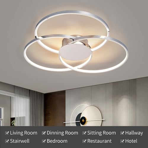 Plafonnier LED moderne 60W 90W chromé à 3 anneaux avec télécommande - 5