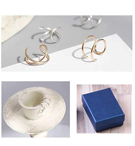 Sterling 925 Silver 4Pcs No Piercing Earcuff （2 Pcs Double Line ，2 Pcs Criss Cross ）Simple Gold Plated Fake Helix Ear Cuff Cartilage Earring Color Silver #TOP1