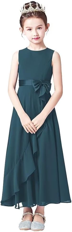 Little Juniors Girl Long Bridesmaid Dress Wedding Flower Girls Formal Pageant Party Dresses Chiffon Sleeveless - Image 2