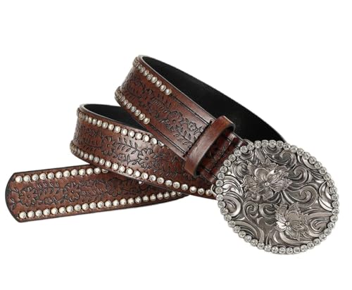 Western-Belts for Women, Men-Belt with Rhinestone Buckle-Belts, Turquoise Carved Pattern Western-Belts3