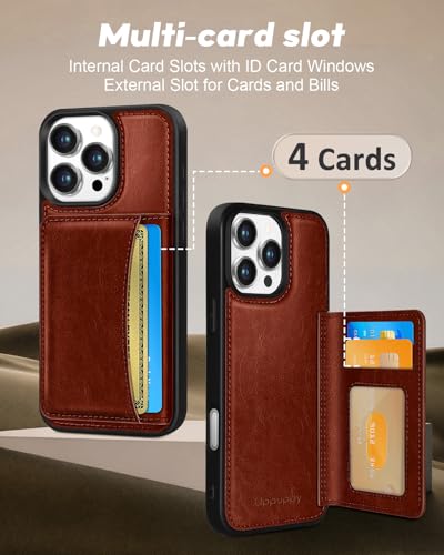 Uppuppy for iPhone 16 Pro Wallet Case with Card Holder,Brown - image 3