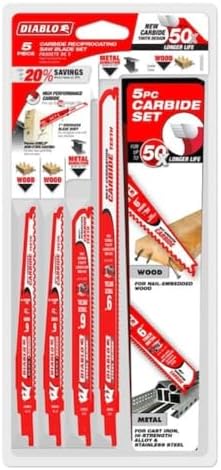 Diablo Freud DS005SC Carbide Reciprocating Saw Blade Set (5 Piece) (1 per pack), Multi, One Size
