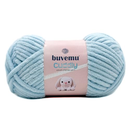Image of Cuddly Velvet Chenille Yarn, Super Soft Fluffy Bulky for Knitting Crocheting Crafting Blanket Amigurumi, Durable for Shedding, 100 Gram (3.53 Ounces) 109 Yards (100 Meters) (Baby Blue)