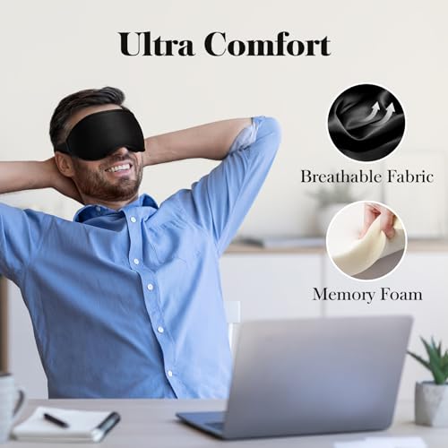 3D Eye Mask Sleep Mask for Men & Women, 100% Pressure-Free & Light Block-Out Eye Mask for Sleep with Easy Adjustable Strap, Night Eye Cover for Travel, Black - Image 5