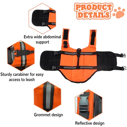 Schwimmweste Hund, FainFun Schwimmweste Hund Orange, für Klein und Groß Hunde Ripstop und Reflektierende, Verstellbare Größe mit Starkem Auftrieb und Schwimmen Rettungsgriff (Orange, XS)