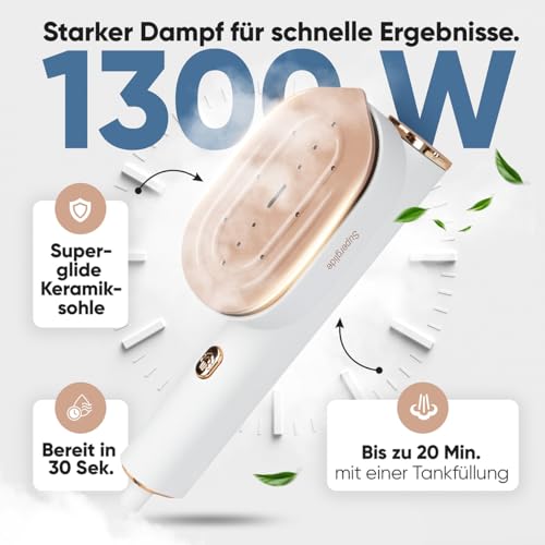 ProfiCare® Dampfglätter | 30 Sek. Aufheizzeit | Steamer Dampfglätter | für Reise und Alltag | 1,90m Kabel | alle Stoffe | bis zu 20 Min. Betriebszeit | Reisebügeleisen | Dampfbürste | PC DG 3124