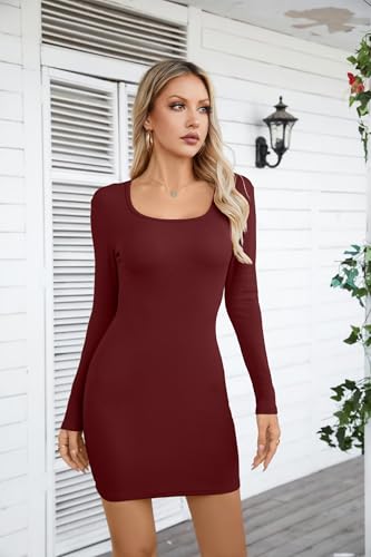 Image of VICHYIE Women Soft Ribbed Knit Bodycon Long Sleeve Mid-Thigh Dress