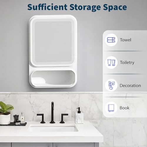 Fesatccoz Gabinete de baño pequeño para pared, de plástico, montado en la pared, armario de almacenamiento con espejo y ranura para pañuelos, armario de almacenamiento de baño con puerta - imagen 4