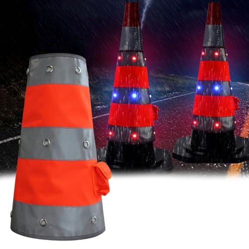 PBZVRFHYM High Visibility Reflective Traffic Cone Sleeve - LED Traffic Control Signal Cone Cover for All Road Safety Cone, 3 Lighting Modes(USB,15cm)