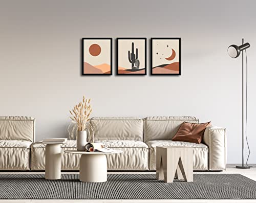 Huilida Boho Wall Art Framed Prints - Bohemian Pictures Sun Moon Stars Paintings Desert Cactus Landscape Artwork 3Pcs 8X10 Inches Paper Earthy Decoration For People Kitchen Bedroom Bathroom Decor #TOP1