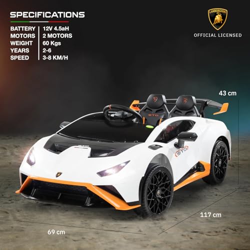 Image of Kawaii Kids Licensed Kids Rideon Car | Toyota Legender | Lamborghini | Manual Plus Remote Control | Lights and USB Music Player | Kids Age - 1-5 (Lamborghini, White)