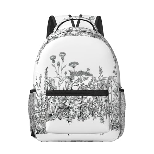 Sac à dos ordinateur imprimé fleurs noir et blanc pour le travail et voyage