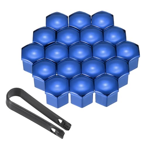 PATIKIL 17mm Wheel Lug Nut Cover Bolt Caps, 20 Pack Universal Car Tire Nut Cover with Tongs for Various Cars Trucks SUV ATV RVs, Blue