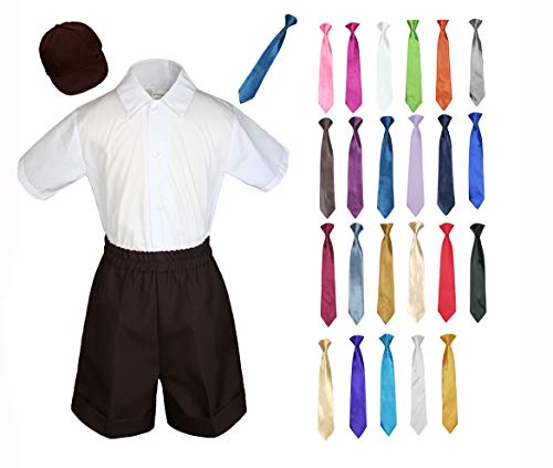 MILLTEX 4 Pieces Formal Party Wedding Color Satin Necktie Shirt W/Hat Brown Shorts Set New Born Baby Boy Toddler Sm-4T (L (12-18 Months Old), Royal Blue)