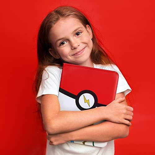 khlerox Trading Card Binder, Fits 400 Cards with 50 Removable Sleeves, Carrying Case Binder Album, Book Folder Storage Organizer for Boys Girls (Red and White)